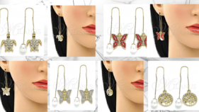 Set of long earrings. 14k gold plated with polished white crystal amethyst. #3