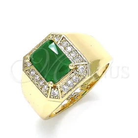Anillo Oro Laminado para hombres, estilo relleno de oro con circonia cúbica verde y micropave blanco, pulido, acabado dorado, 01.266.0016.4.11 SKU: 144205 #1