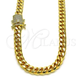 Oro Laminado Basic Necklace, Gold Filled Style Miami Cuban Design, with White Micro Pave, Polished, Golden Finish, 04.156.0466.24 SKU: 150050 #12