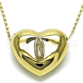 Oro Laminado Fancy Necklace, Gold Filled Style Heart and Guadalupe Design, Polished, Golden Finish, 04.253.0021.18 SKU: 15806 #9
