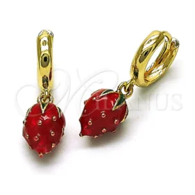 Oro Laminado Dangle Earring, Gold Filled Style Strawberry Design, Red Enamel Finish, Golden Finish, 02.284.0052 SKU: 160098 #11