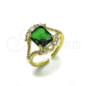 Oro Laminado Multi Stone Ring, Gold Filled Style Cluster Design, with Green and White Cubic Zirconia, Polished, Golden Finish, 01.196.0038 SKU: 161822 #10