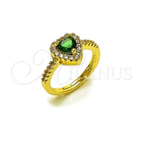 Anillo de boda Oro Laminado, diseño de corazón y racimo relleno de oro, con circonia cúbica verde y blanca, pulido, acabado dorado, 01.283.0055 SKU: 161990 #8