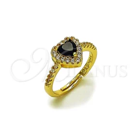 Anillo de boda Oro Laminado, diseño de corazón y racimo relleno de oro, con circonia cúbica en blanco y negro, pulido, acabado dorado, 01.283.0055.1 SKU: 161991 #9