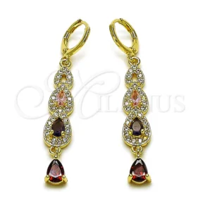Oro Laminado Long Earring, Gold Filled Style Teardrop Design, with Multicolor and Wh.#19