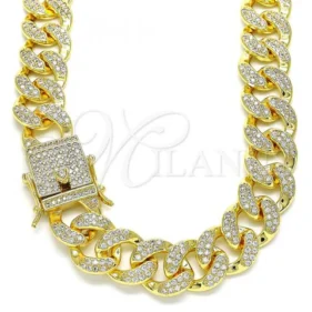Oro Laminado Basic Necklace, Gold Filled Style Miami  Design, with White Micro Pave, Polished, Golden Finish, 04.284.0058.24 SKU: 144379  #1