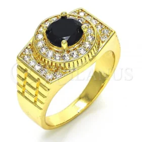 Oro Laminado Mens Ring, Gold Filled Style with Black and White Cubic Zirconia, Polished, Golden Finish, 01.266.0001.2.11 (Size 11) SKU: 110966 #2