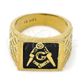Oro Laminado Mens Ring, Gold Filled Style Black Enamel Finish, Golden Finish, 01.185.0011.12 (Size 12) SKU: 107370 #4