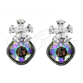 Rhodium Plated Stud Earring, Flower Design, with Crystal Swarovski Crystals and White Micro Pave, Polished, Rhodium Finish, 02.63.2580.1 SKU: 112506 #3