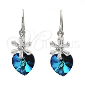 Rhodium Plated Dangle Earring, Heart and Flower Design, with Light Yellow Swarovski Crystals and White Micro Pave, Polished, Rhodium Finish, 02.63.2579 SKU: 112492 #2