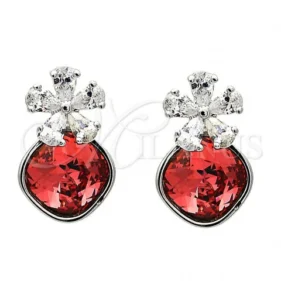 Rhodium Plated Stud Earring, Flower Design, with Padparadscha Swarovski Crystals and White Micro Pave, Polished, Rhodium Finish, 02.63.2580.2 SKU: 112507 #4