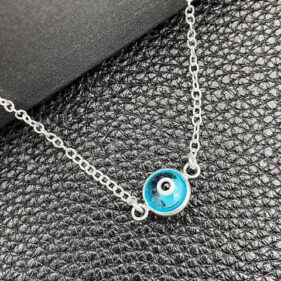 Sterling Silver Fancy Necklace, Evil Eye and Rolo Design, with Turquoise Crystal, Polished, Silver Finish, 04.401.0015.18 SKU: 149777 #5