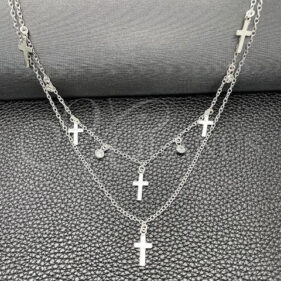 Sterling Silver Fancy Necklace, Rolo and Cross Design, with White Cubic Zirconia, Polished, Silver Finish, 04.402.0005.18 SKU: 14978 #3