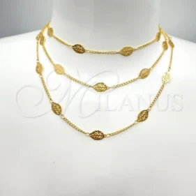 Oro Laminado Fancy Necklace, Gold Filled Style Leaf and Filigree Design, Polished, Golden Finish, 06.09.0001.24 SKU: 029837 #2