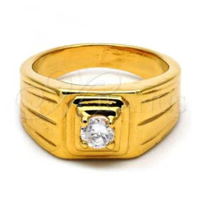 Oro Laminado Mens Ring, Gold Filled Style with White Crystal, Polished, Golden Finish, 5.178.035.05 (Size 5) SKU: 104747 #6